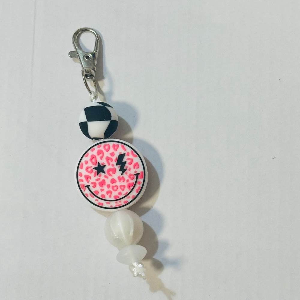 Pink Smiley Face Keychain